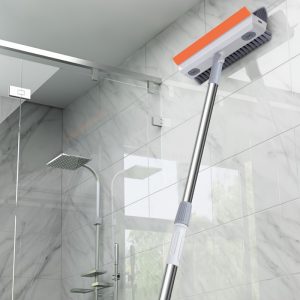 LDQ Extendable Floor Scrubber with Integrated Liquid Dispenser - Durable Stainless Steel Handle, Ideal for Tile & Bathroom Cleaning