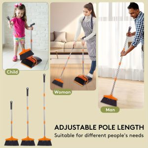 Stand-Up Broom and Dustpan Set for Home, Office, Indoor & Outdoor Cleaning